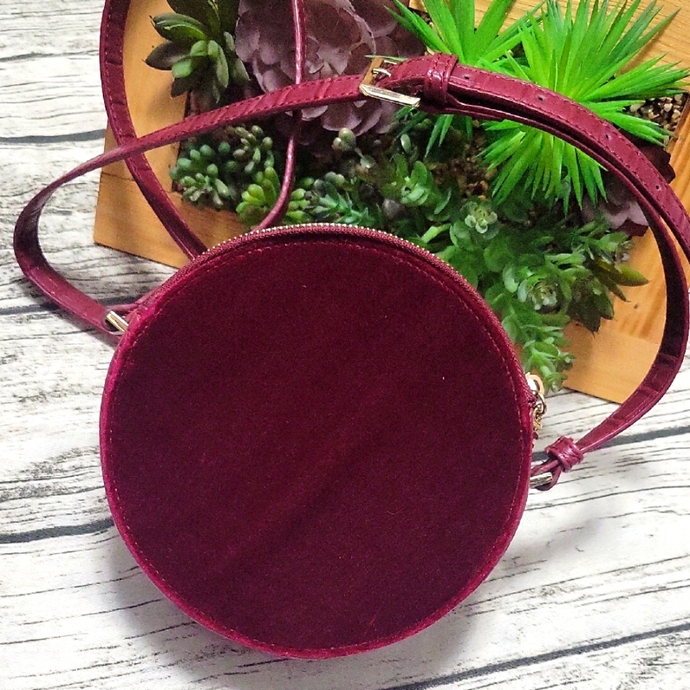 Free People Burgundy Velvet Crossbody Bag